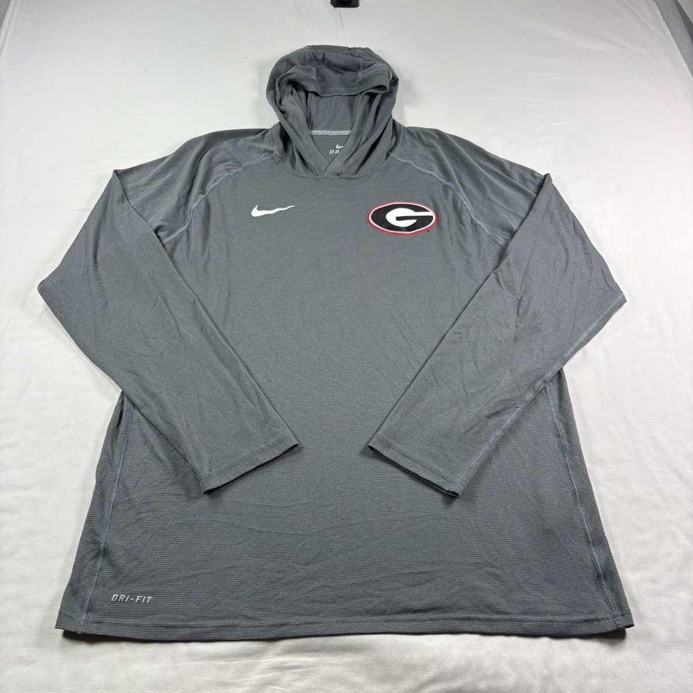 Georgia Bulldogs Nike Hoodie Mens XL Gray Dri Fit Pullover Lightweight Shirt UGA